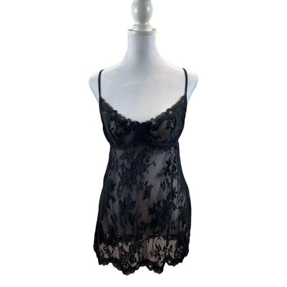 Victorias Secret Black Sheer Floral‎ Lace Lingerie Nightgown Size 36C - Picture 4 of 9